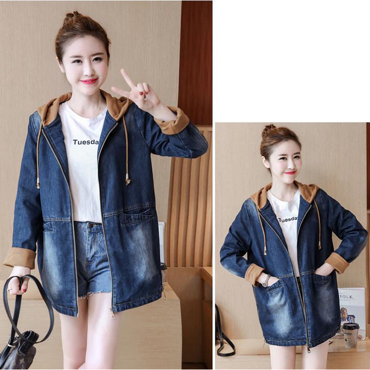 ÁO KHOÁC JEAN FORM DÀI PHỐI NÓN VÀNG